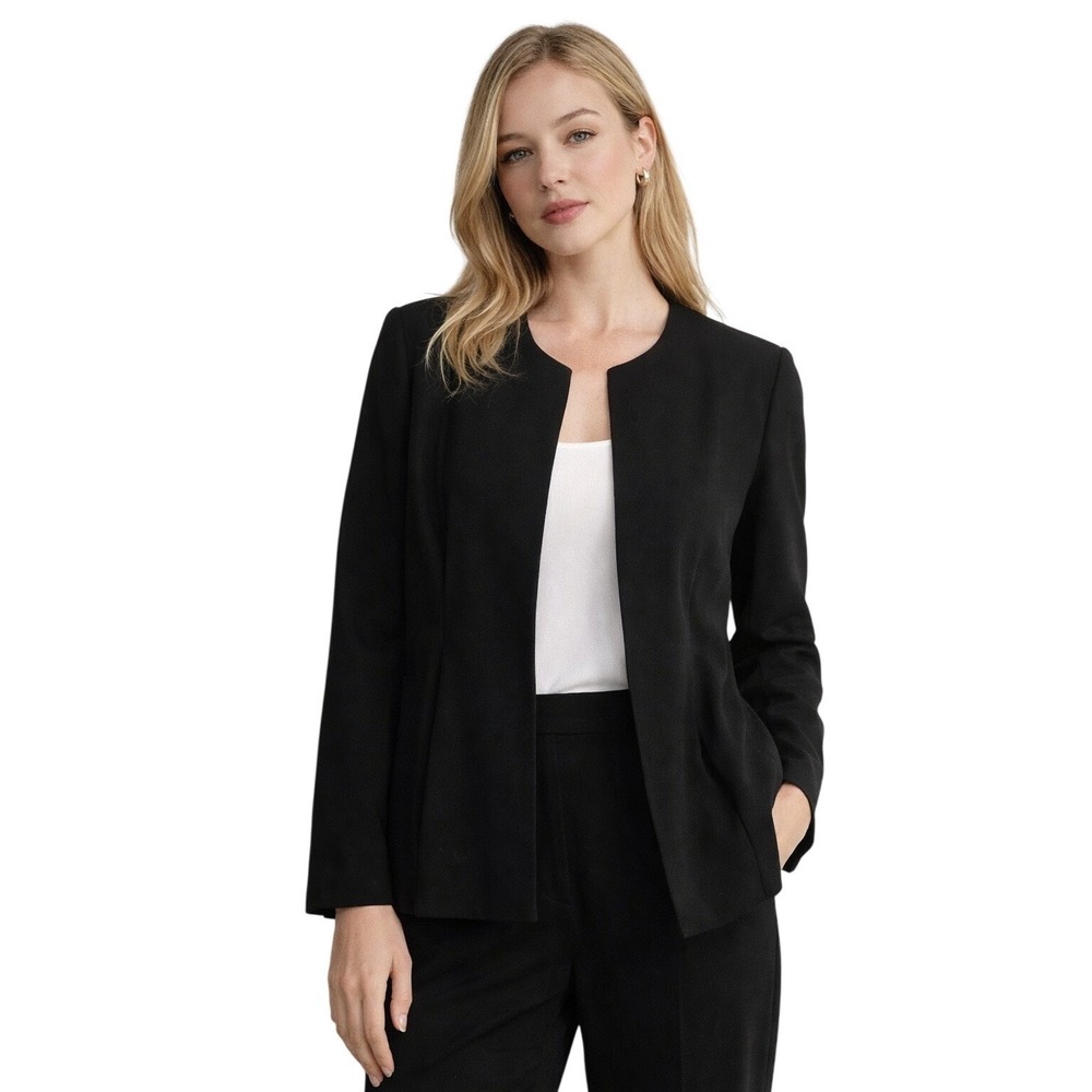 EILEEN FISHER‎ Open Front Black Blazer Minimalist Workwear Size 10